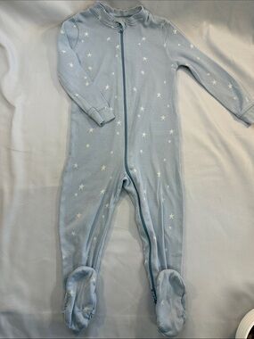 Little Earthling Pale Blue Star Zip Footed Romper sleeper. Organic